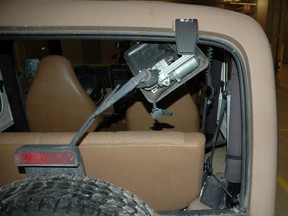 The rear windshield of a Jeep was shattered after being hit with what is believed to be a pellet.