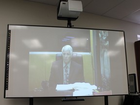 Roger Pigeau, former chief building official for the City of Elliot Lake, testified via video teleconferencing from his home in Clearwater, Florida on Monday.
Photo by: JORDAN ALLARD/OF THE STANDARD/QMI AGENCY