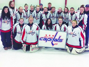 The Central Plains Female Bantam Capitals pose after winning a bronze medal in the Female Bantam AAA provincials. (Submitted photo)