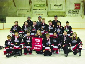 The Gladstone Lakers atom hockey team celebrates their Central Plains atom league title last week. 
Back row: Ashley Denbow, Todd Clayton, Colin Winters 
Middle row: Kaleb Kramer, Wade Madill, Lucas Smith, Nick Rosa, Thomas Clayton, Chris Armstrong, Gabriel Beaulieu;
Front row: Everrette Beaulieu, Eirikur Johnson, Cameron Trimble, Jenna McBride, Ethen Winters, Rylen Denbow, Brock Sigurdson, Alli Zuke; Missing:  Jayden Fehr