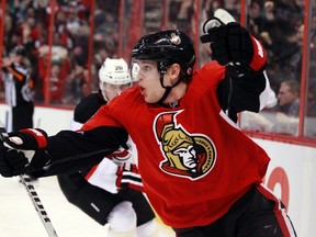 Colin Greening breaks his scoring drought with a goal at home Monday night. (BLAIR GABLE/Reuters)