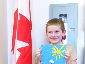Chris Eakin QMI Agency
Ezra Peters of Whitelaw entered his plasticine painting of a sailing ship at sea in Canada Post’s stamp design contest organized to raise money for the Community Foundation.