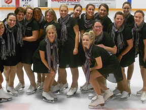 The Port Stanley Ice Breakers are preparing for the Skate Canada Adult Figure Skating Championships which run April 5-7 in Kamloops, B.C. Members of the team, from left, are: front - Shelby Warden, Maddison Fysh, Sonja Gosselin; back - Michele Docker, Elisha Lemoire, Kathy Phillips, Victoria Phillips, Tracy Knack, Michelle Haines, Amy Verspeeten, Amber Sarkany, Melinda Jones, Nikki Lama, Jessica Sinnesael, Megan Hutton, Janelle Jackson. Absent is coach Wendy Coombs. CONTRIBUTED