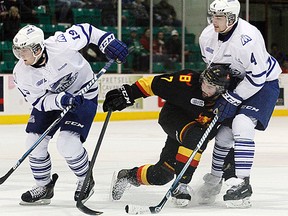 The Belleville Bulls and Mississauga Steelheads meet Saturday at Yardmen Arena for Game 5 of their playoff series, tied 2-2. (Jerome Lessard/The Intelligencer)