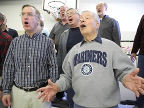 Northland Barbershop Chorus rehearses at Salvation Army Citadel on Saturday, March 23, 2013.