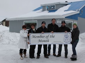 GPB Heating & Plumbing is the Board of Trade's 'Member of the Month' for March. Laura Labelle (far left) and Julia Martin (far right) presented Liliane Bouvier, Simon Bouvier, Claude Begin and Pat Levasseur with their banner for the month on March 8.