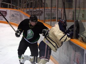 The Sherwood Park Knights headed off a challenge from the Wetaskiwin Icemen by winning both of their games at home this week to take a 2-1 lead in the best-of-five CJHL championship series. Photo by Shane Jones-Sherwood Park News-QMI Agency