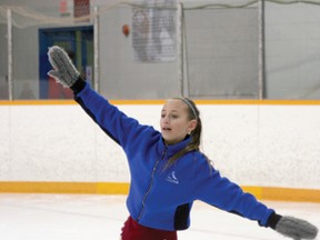 Cassandra Moncrief practices at the Keewatin Memorial Arena. Moncrief was one of 23 Keewatin figure skaters who traveled to Manitoba over the weekend, March 22-24.