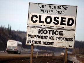 A sign marking the Fort Chipewyan Winter Road.
