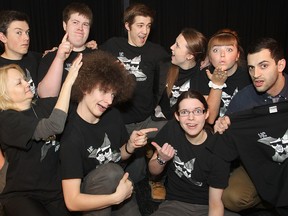Members of the improv team from Holy Cross Catholic Secondary School taking part in a national improv competition this weekend in Ottawa are, back row from left: Simon Lewis, Andrew Hurt, Miguel Martins, Claire Choiniere and Sarah Flisikowski; front row, teacher Carolyn Rose, Matt McGlashan, Arianna Bullett and Vince Stabile. Absent is Amanda Ho.
Michael Lea The Whig-Standard