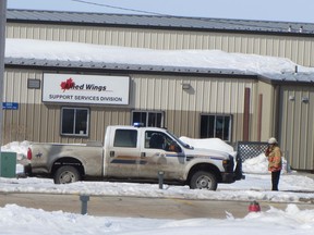 Portage Emergency Services were called to Southport, Saturday afternoon, after a gas leak was called in at the Allied Wings Support Services Division. The natural gas line was turned off and it will be repaired on Tuesday. (ROBIN DUDGEON/THE GRAPHIC/QMI AGENCY)