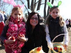 Mary Anne Tuer (centre) brought her two nieces Lily Tuer, 5, and her sister Madison, 8, down to Easter in the Park Saturday. Thousands of families attended the popular annual event held in Canatara Park.