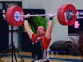 Dalas Santavy of We Are Weightlifting in Point Edward executes the clean and jerk en route to winning the Ontario provincial weightlifting championships in late March. CLANCE LAYLOR/SUBMITTED PHOTO