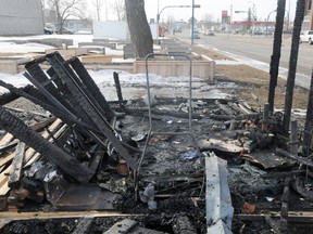 The Community Garden shed on 98 Street was torched on Friday night. The fire is being treated as suspicious and the investigation is ongoing. (Patrick Callan/Daily Herald-Tribune)
