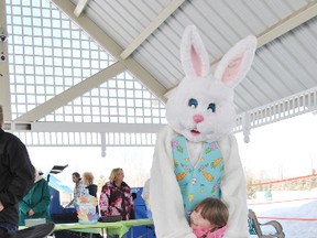 The Easter Bunny gets a warm welcome from Brooke Cernipeski. 
Barry Kerton | Whitecourt Star