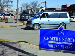 One of the new Centre Street signs to be installed in Vulcan. The road was originally called "Vulcan Street." Almost 100 of the signs will be installed starting next week in town, in the lead-up to Vulcan's centennial celebration in early August. Stephen Tipper Vulcan Advocate