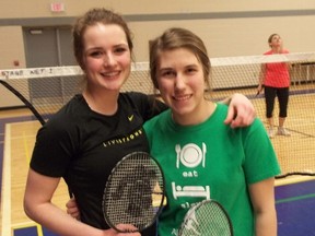 CHRIS THOMAS, Special To The Reformer
Gillian Pond, left, and Dani Laker trying out for Simcoe Composite School's badminton team.