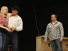 KEVIN RUSHWORTH HIGH RIVER TIMES. Ned Durango Comes to Big Oak, the latest Windmill Theatre Players production, starts in late April and the cast is excited to step into the spotlight. From left to right are cast members Hailey Curtis, Eric Baxter and Kevin Newman.