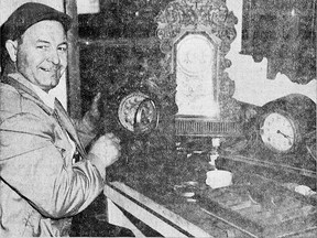 Thomas Wood, collector of clocks. (Tillsonburg News 1963)