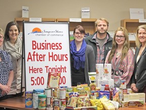 With food items collected at the Rosina BAH meeting from left to right are committee members: Yvonne King, Caitlin Stone,Steph Carr, Chad Julke representing Rosina Restaurant, Kaitlyn Shular and Jill Roote.