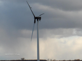 Scorched wind turbine near Goderich on April 2, 2013. Contributed photo