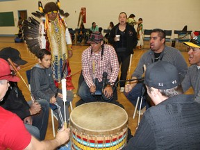 Aboriginal drum teams perform during the 11th annual Northern College Traditional Powwow at the Porcupine Campus in 2012.