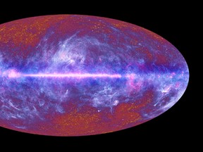 This handout picture provided by the European Space Agency (ESA) on March 21, 2013 shows a map of relic radiation (microwave sky) from the Big Bang, composed of data gathered by ESA's Planck satellite, launched in May 2009 to study Cosmic Microwave Background. (ESA/HO)
