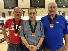 Timmins Mid-Town bowlers are competing in the 55-Plus provincials this week, in hopes of qualifying for a spot to the nationals being held in Edmonton in July. The provincials are being held this week in Azilda which is part of Greater Sudbury. The Mid-Town men competing in the 55-plus provincials are Jim Young, Gerry Lajeunesse and Henri Bois, while the women competing are from left, Claudette Comtois, Betty Anderchek and Claire Bois.
