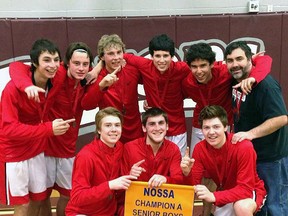 ELSS basketball coach Rodney Rouillard, and the senior boys NOSSA champions for 2012-2013.						     
Photo supplied