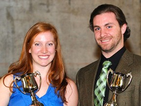 Nichola Bendle and Graham Abbott are the recipients of the Arthur Cup during the 44th annual Athletics Awards on March 26 at Trent Universityís Great Hall.