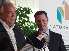 Joe Fratesi jokes with David Orazietti at Wednesday's Naturallia event at the Civic Centre.