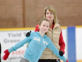 SARAH DOKTOR Simcoe Reformer
Sami Wood and her mother Cheryl Wood practiced the junior mother-daughter routine on Apr. 3 that will be featured in this weekend's Port Dover Skating Carnival at the Port Dover Arena this weekend.