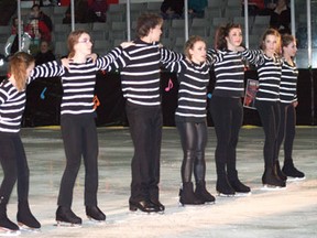 Senior Skaters link arms for their Jailhouse Rock routine at the Kenora Sakting Club's year-end show.