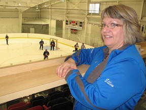 Ellen MacNaughton, chair of the 2013 Juvenile Broomball National Championship being held this week in Cornwall, takes in some opening-day action on Wednesday at the Benson Centre.