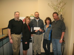 From left, coun. Ray Ralph, Drayton Valley-Devon MLA Diana McQueen, DBA president Kevin Haugjord, mayor Anita Fisher and coun. Dan Woodcock.