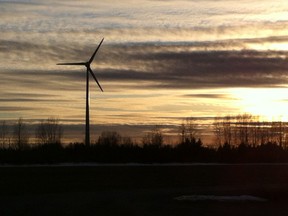 The silhouette of CAW wind turbine, which was switched on March 26 could be seen in the skyline from Ivings Drive in Port Elgin Thursday evening (March 28).