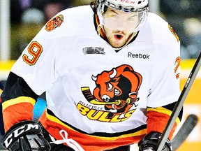 Belleville Bulls OA defenceman Jake Cardwell, a former Sudbury Wolves blueliner, will face his former team in Round 2 of OHL playoffs. (OHL Images)