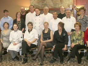 The annual Parade of Chefs fundraiser for the Foundation of the Chatham-Kent Health Alliance took place at Club Lentinas on Thursday, April 4, 2013. The event featured food and wine from local businesses, as well as celebrity chef Anna Olson. First row, from left: Wes Fiddy of Railway City Brewing Co., Natalie Constanieau of Aleksander Estate Winery, , Shawna Alderson of Club Lentinas, Deb Cracknell of Tru's Grillhouse Restaurant, Anna Olson, Tina Mesquita of Mamma Maria's Ristorante, Veronique Peladeau of Pelee Island Winery & Vineyards Inc., and Keith Hindmarsh of Harvest Moon Catering. Second row: Matt Harlick of Chatham Breakfast House & Grille, Lukasz Bemben of Aleksander Estate Winery, Mary Jane Smith and George Smith of Smith & Wilson Estate Wines, Ed Prelaz and Stephen Bye of Rossini's Restaurant, Marko Drakulovic of Casa Bella on the Thames, Dante Bartolome of Mamma Maria's, Brandon Gardner of Casa Bella, Tony Mesquita of Mamma Maria's, and Sue and Mike Korpan of Early Acres Estate Winery.