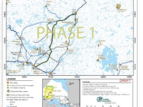 Wataynikaneyap Power map (draft) illustrates the two phases of the northern power line project beginning with the new Pickle Lake/Musselwhite connection in 2015, extending to 10 First Nation communities in the remote north beginning in 2017.
Map courtesy of Wataynikaneyap Power