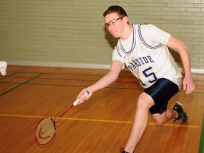 Parkside's Andrew Fenn, 16, prepares for the coming TVRA South senior badminton tournament coming up April 11 at Glencoe. The juniors go April 23 at Parkside as the high school sports scene swings back into action  (R. MARK BUTTERWICK, St. Thomas Times-Journal)