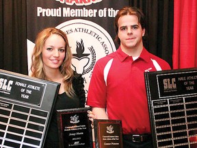 Jenay Morin and Connor Primeau were named Student Union Athletes of the Year, at the St. Lawrence College Sharks annual athletic banquet.