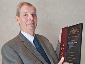 Michael St. Amant of Brantford was presented with the Member Brantford Ambassador award on Friday by the City of Brantford's Economic Development Department, during a Rotary Club of Brantford luncheon at the Brantford Golf and Country Club. (BRIAN THOMPSON The Expositor)