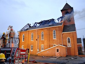 Waterford fire fighters battled a blaze which destroyed Waterford United Church at Main and East Church Streets on April 10, 2008. The church was rebuilt and reopened in 2010. (BRIAN THOMPSON The Expositor)
