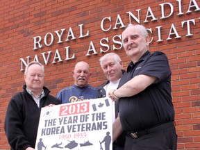 Members of Sarnia's remembrance committee are planning a service to honour local Korean War veterans, marking the 60th anniversary of the end of the conflict. Pictured are John Stewart (Sarnia's Airmen's Club), Jack Burns (Royal Canadian Legion), Doug Neely (Point Edward Ex- Servicemen's Club) and John Docherty (Royal Canadian Naval Association). TARA JEFFREY/THE OBSERVER/QMI AGENCY