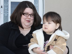 Olivia Trecartin and her daughter Ava, 2, are appealing to the public for the donation of a kidney from a living donor. Ava, who has a rare genetic disease, has been in hospital 23 times since she was born. (Danielle VandenBrink The Whig-Standard)