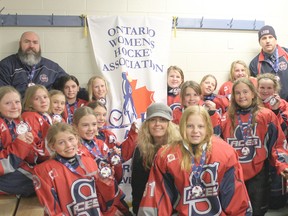 Contributed
Stratford Egg Farmers of Ontario atom B Aces pose for a photo in their dressing room following their silver medal win at the provincial championships in Ottawa Sunday.