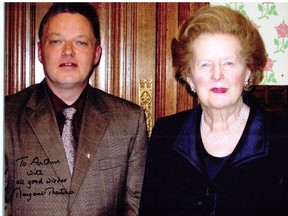 Arthur Milnes and Margaret Thatcher, in a photo taken after his meeting with her in 2007.