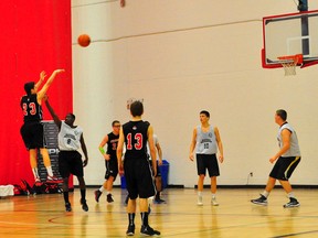 Selects' player Ryan Basso shoots on net against the Blessed Sacrament squad in Toronto this past weekend.