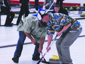 Action from the Last Chance Bonspiel in Portage la Prairie on April 5. (Kevin Hirschfield/THE GRAPHIC/QMI AGENCY)