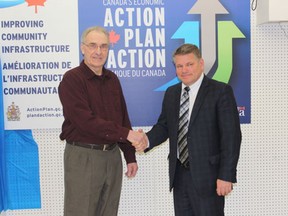 (L to R) Bob Duns of the Melfort Seniors' Place and MP for Prince Albert Randy Hoback at the funding announcement at the Seniors' Place on Tuesday, April 9.